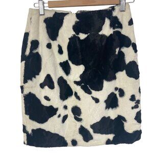 Vintage Sno Skins Cow Print Faux Fur Pencil Skirt Womens 4 Black White Y2K